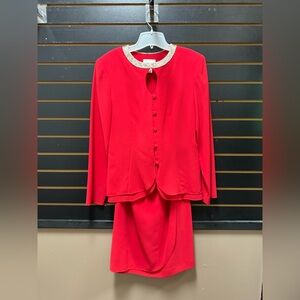 Vintage Julian Wilder Red Beaded Neckline Jacket & Skirt Set Size 6